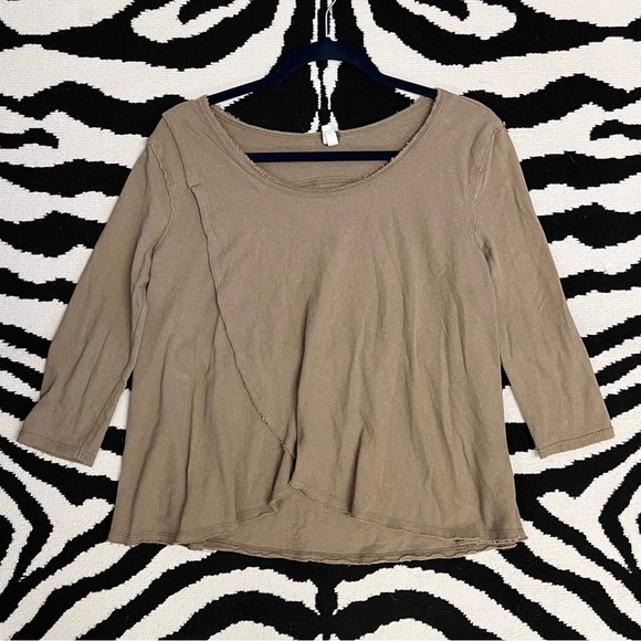 FREE PEOPLE Bonsai Tee Washed Olive Boho Split Front Size Small - Picture 5 of 10
